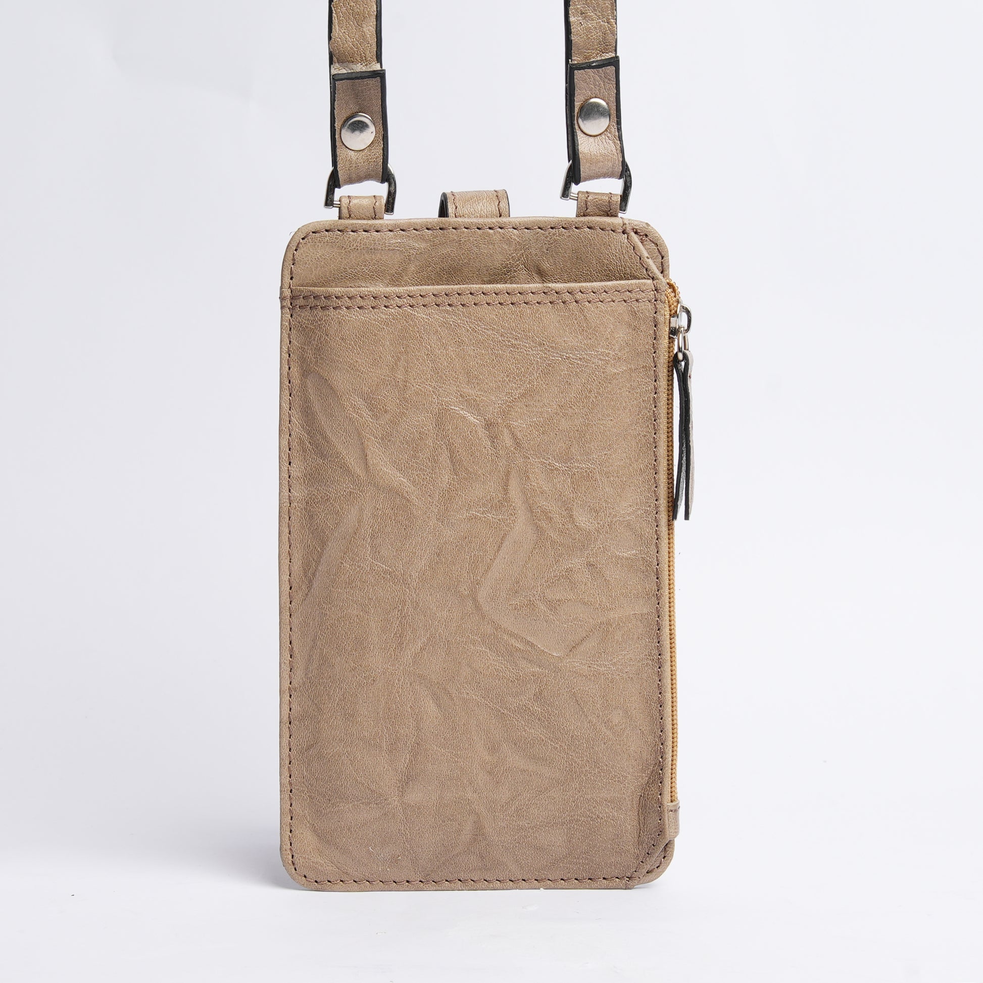 Handmade Leather Mobile Pouch Textured Beige
